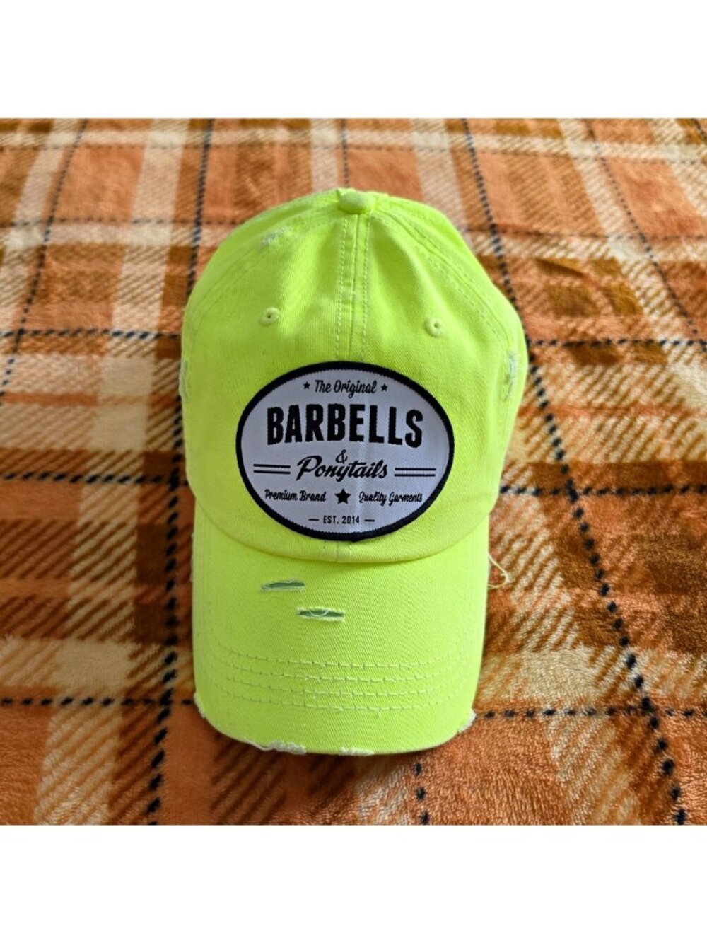 KB ETHOS Women’s NeonYellow Cotton Ponytail Baseball Cap Adj Embroidered Logo